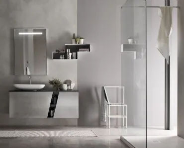 Mobile da Bagno sospeso laccato Platino con top in cristallo Fumo E-Ly 80 di Arcom