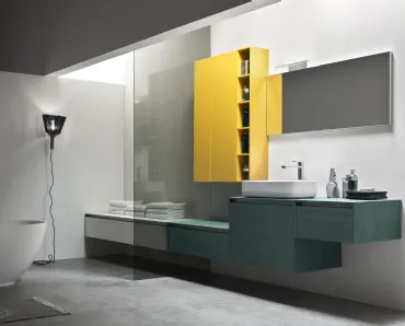 Mobile da Bagno sospeso in Rovere Segale con pensile laccato Giallo opaco Escape 33 di Arcom