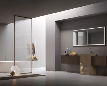 Mobile da Bagno a terra Pollock 63 in Eucalipto con lavabo in gres lucido di Arcom