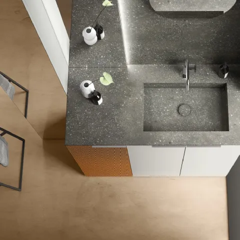 Mobile da Bagno sospeso con doghe irregolari in legno di Rovere Scuderia 02 di Arcom