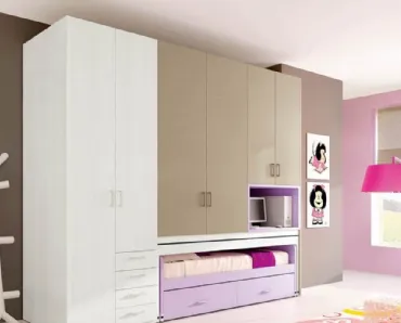 Cameretta per Ragazze 609 a ponte con letto e scrivania estraibili di Ferrimobili
