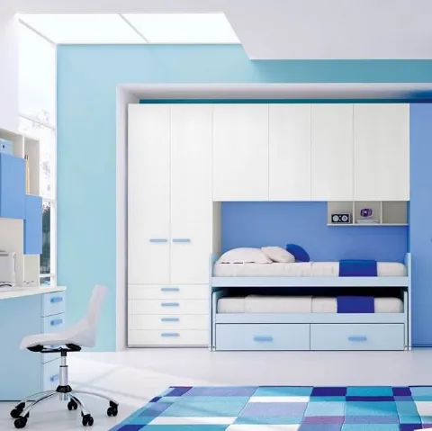 Cameretta per Ragazzi 637 a ponte con letto estraibile di Ferrimobili