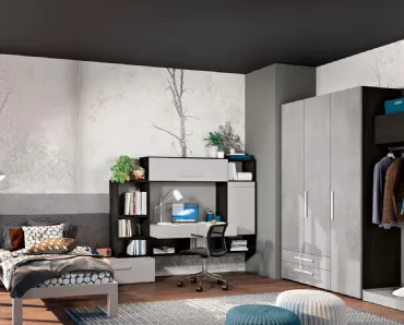 Cameretta moodbook 208 in laccato opaco e materico effetto cemento di Ferrimobili