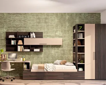 Cameretta moodbook 212 in legno e laccato con scrivania di Ferrimobili