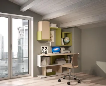 Cameretta Smart Working 015 componibile in laccato di Ferrimobili