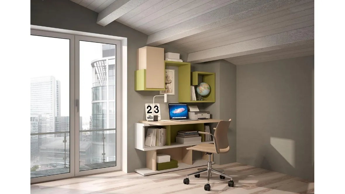 Cameretta Smart Working 015 componibile in laccato di Ferrimobili