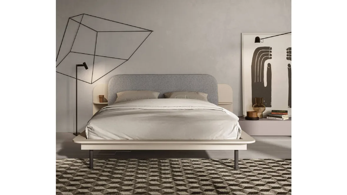 Letto in laccato opaco con testiera in tessuto Secret di Mab