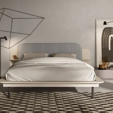 Letto in laccato opaco con testiera in tessuto Secret di Mab