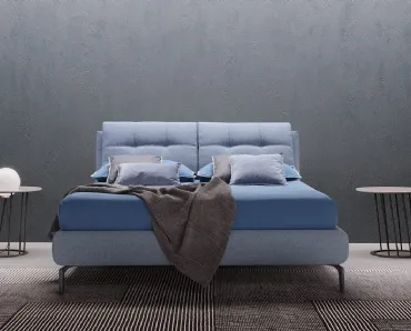 Letto in tessuto con testiera imbottita e trapuntata e box contenitore Tecum di Novaluna