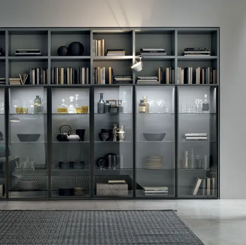 Libreria Atlante UNIT AT201 in materico alpaca, materico rovere carbone e rovere carbone canettè, laccato bosco di Tomasella