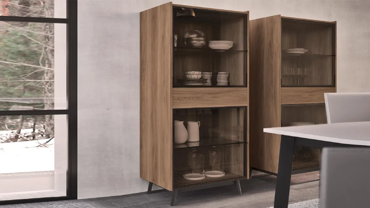 Madia Alta in legno con ante e ripiani in vetro Glamour 06 di Mab