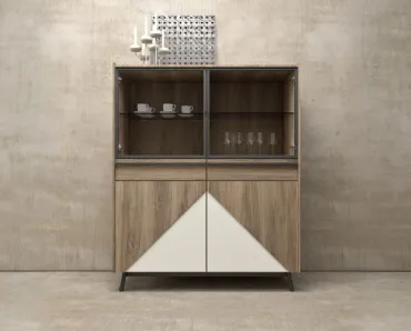 Madia Alta in legno con inserti in laccato bianco opaco e ante superiori in vetro Glamour 10 di Mab