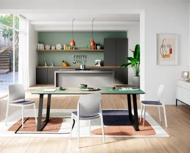 Tavolo Otto con base in tubolare metallico rettangolare e top in laminato di Pointhouse