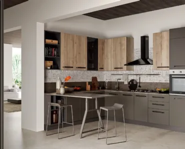 Cucina Moderna ad angolo in laccato opaco e effetto legno Easy 024 di Ar-due