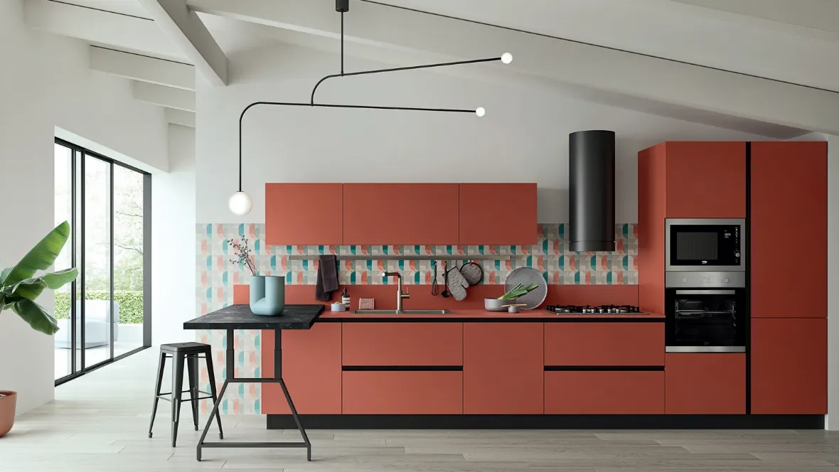 Cucina Moderna lineare in laccato opaco Easy 007 di Ar-due