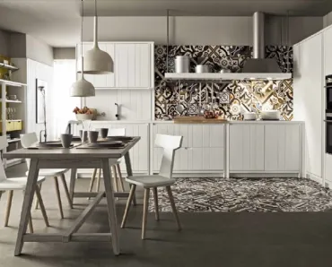 Cucina Moderna lineare in legno finitura bianco gesso Maestrale M04 di Scandola