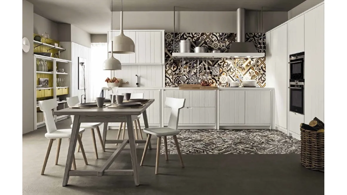 Cucina Moderna lineare in legno finitura bianco gesso Maestrale M04 di Scandola