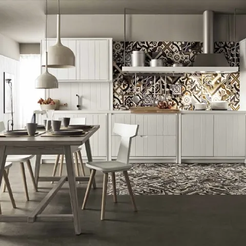 Cucina Moderna lineare in legno finitura bianco gesso Maestrale M04 di Scandola